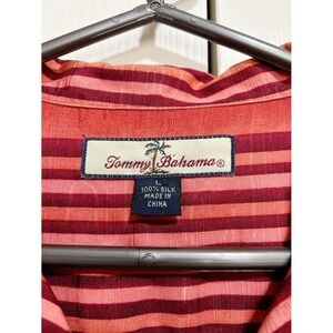 Tommy Bahama Striped Camp Shirt Large 100% Silk Coastal Beach Vacation Resort